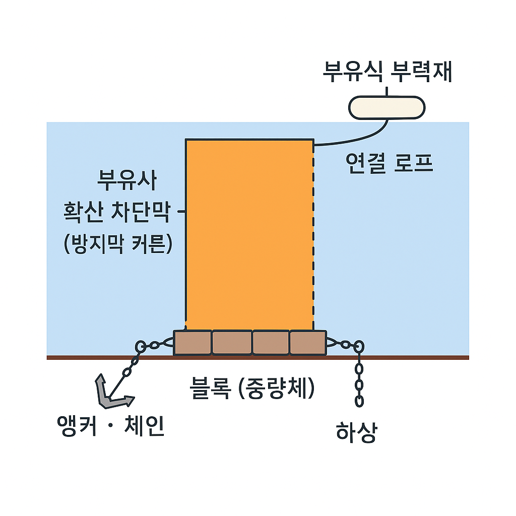 수질관리기술사 기출문제 정리 123-1-7) 블록형 오탁방지막(개요도, 장·단점)