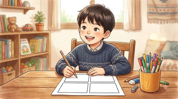 4컷 그림일기 그리는 아이