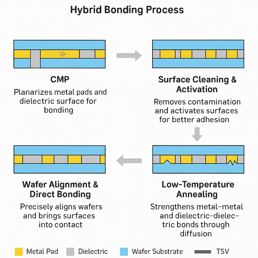 Hybrid Bonding Process – CMP, Surface Cleaning, Wafer Alignment, Low-Temperature Annealing