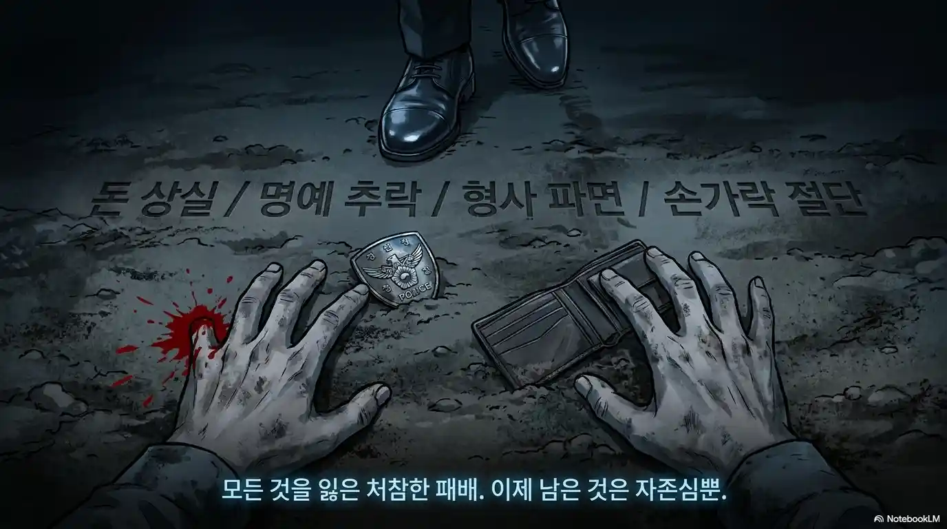 거북이 달린다 조필성 굴욕 4단계 - 돈 상실 명예 추락 형사 파면 손가락 절단 처참한 패배 묘사