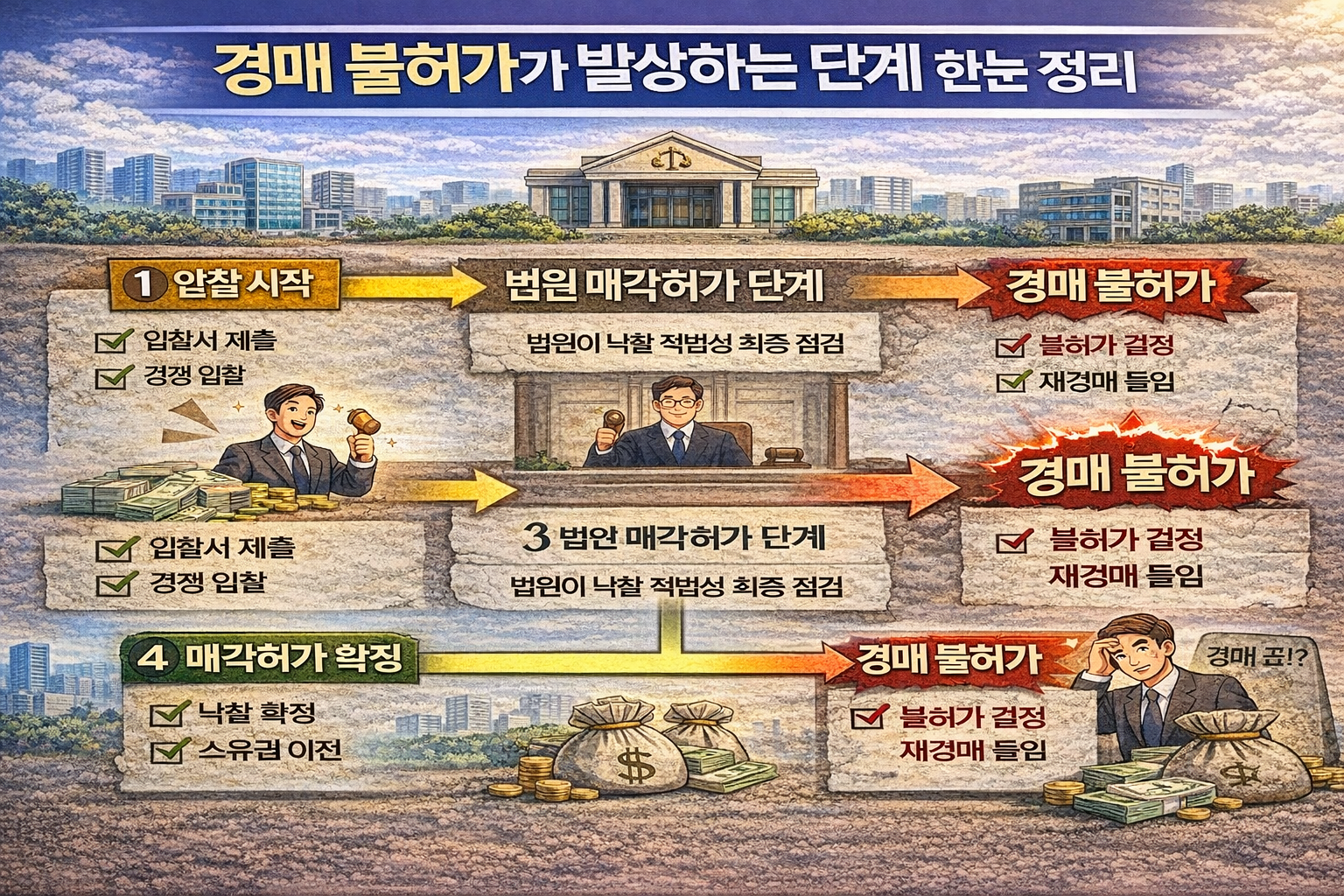 부동산 경매 절차에서 낙찰 이후 법원의 매각허가 단계와 불허가가 발생하는 구조 설명