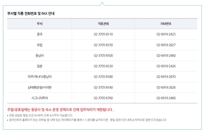 온라인투어 고객센터 전화번호