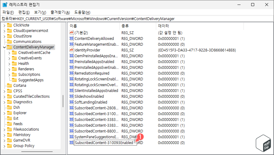 SubscribedContent-310093Enabled 키 이름 지정