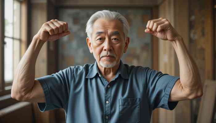 노인이 근력 운동을 하고 있는 모습