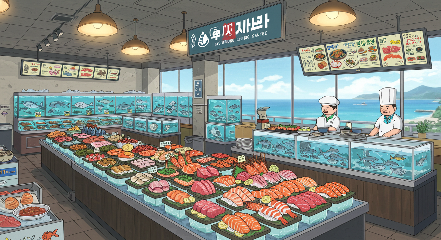 해운대 활어회 중심 실내 공간