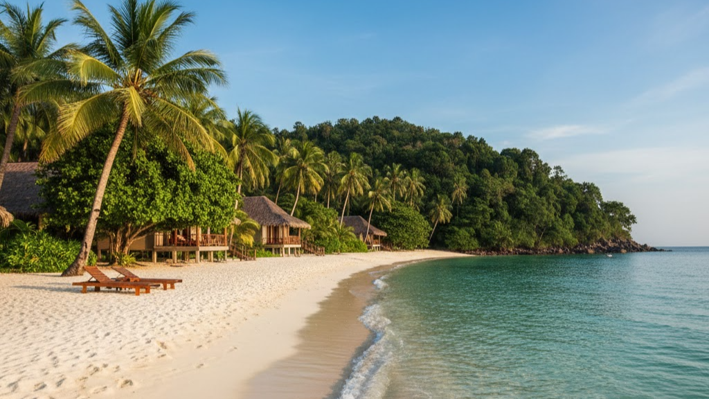 말레이시아 랑카위의 한적한 해변과 열대 리조트 풍경