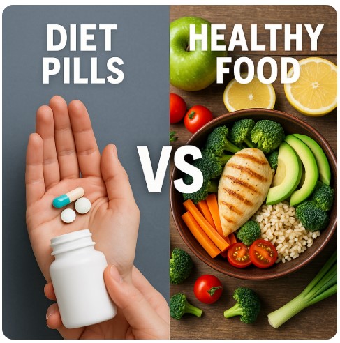 약물치료 와 자연식단 비교 이미지