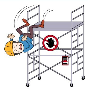 이동-작업대에-안전난간이-없고-안전대를-체결하지-않아-근로자가-추락하는-모습