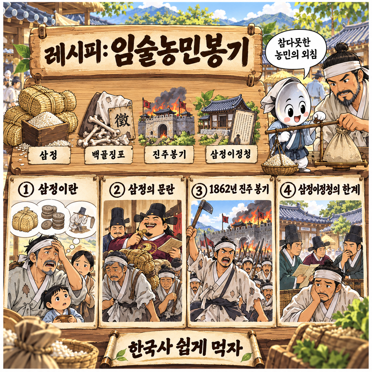 임술농민봉기 과정을 레시피 형식으로 요약한 인포그래픽 이미지
