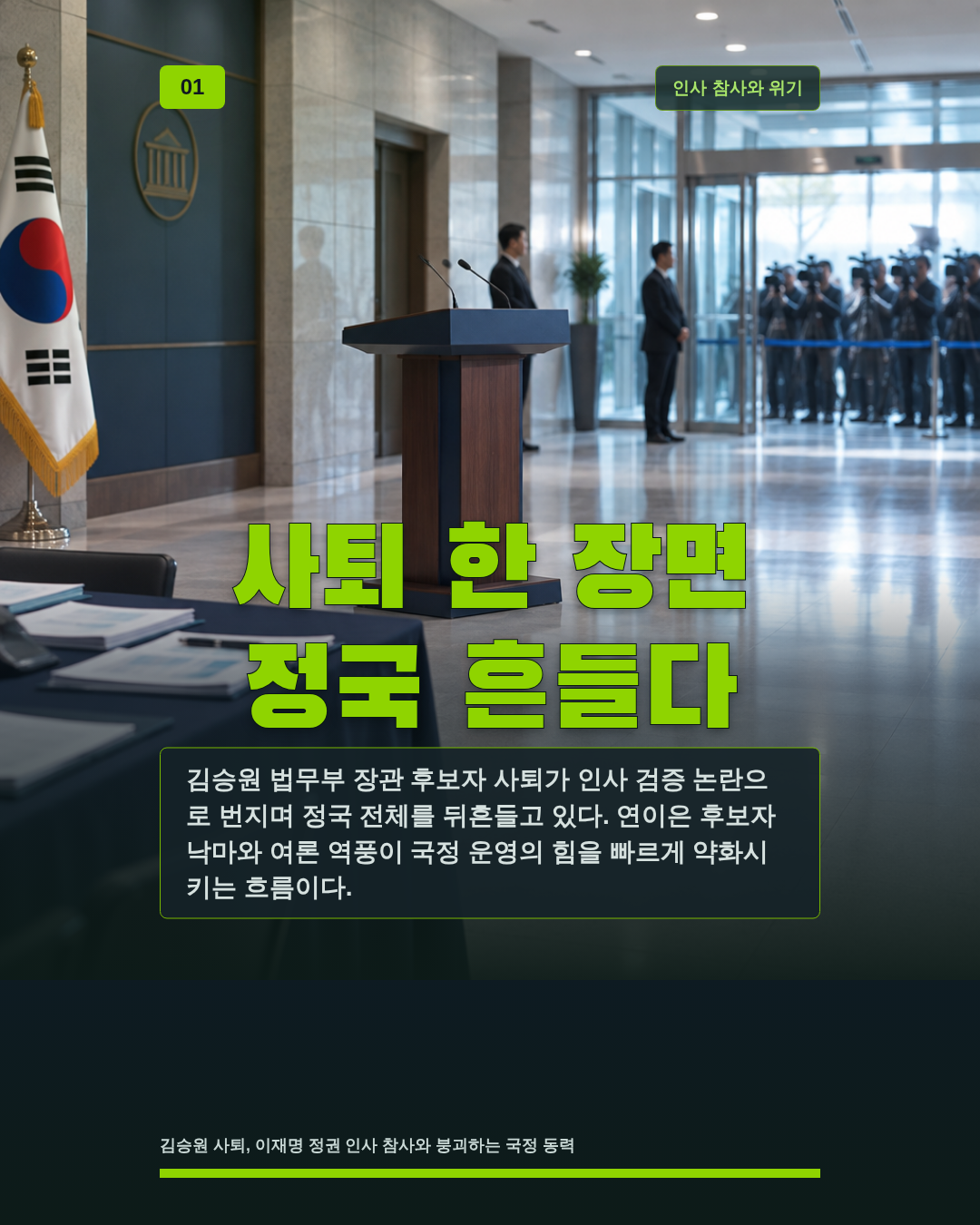 사퇴 한 장면 정국 흔들다