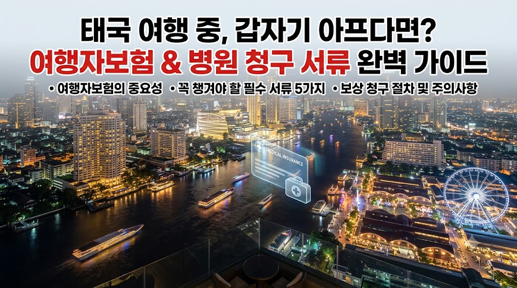 태국 방콕의 현대적인 대형 병원 로비와 진료를 기다리는 여행객의 모습