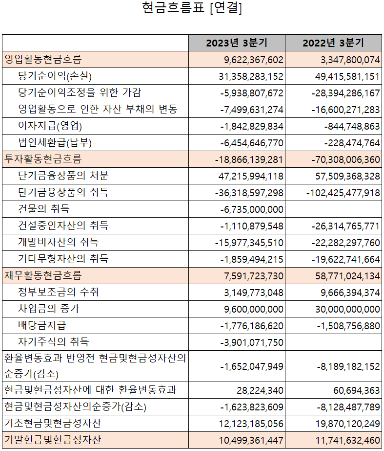 텔레칩스 - 현금흐름표