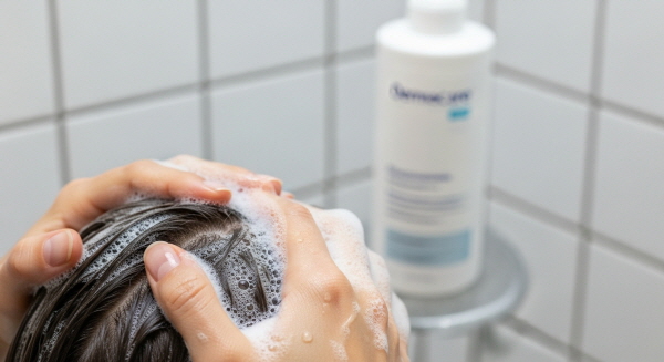 순하고 기능성 있는 샴푸로 두피를 부드럽게 세정하는 모습