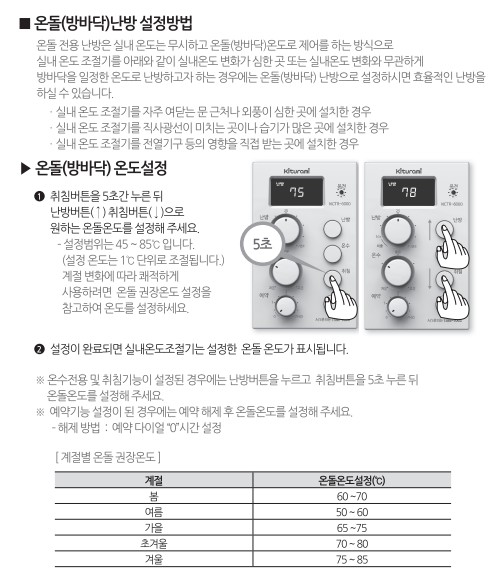 귀뚜라미보일러 사용설명서 - 트윈알파SS(S) 가스보일러(NCTR-6000) 온돌난방 사용방법, 설정방법