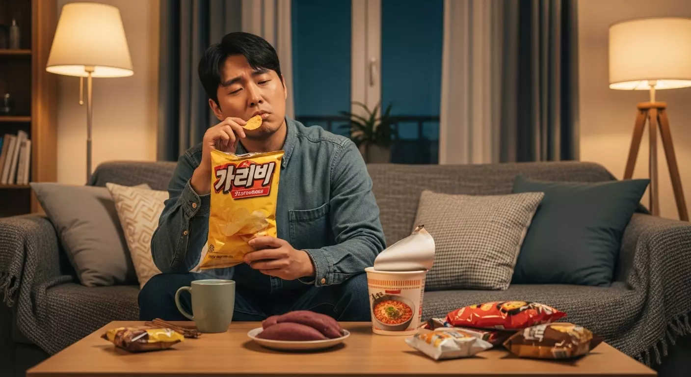 집에서 간식 먹고 있는 이미지