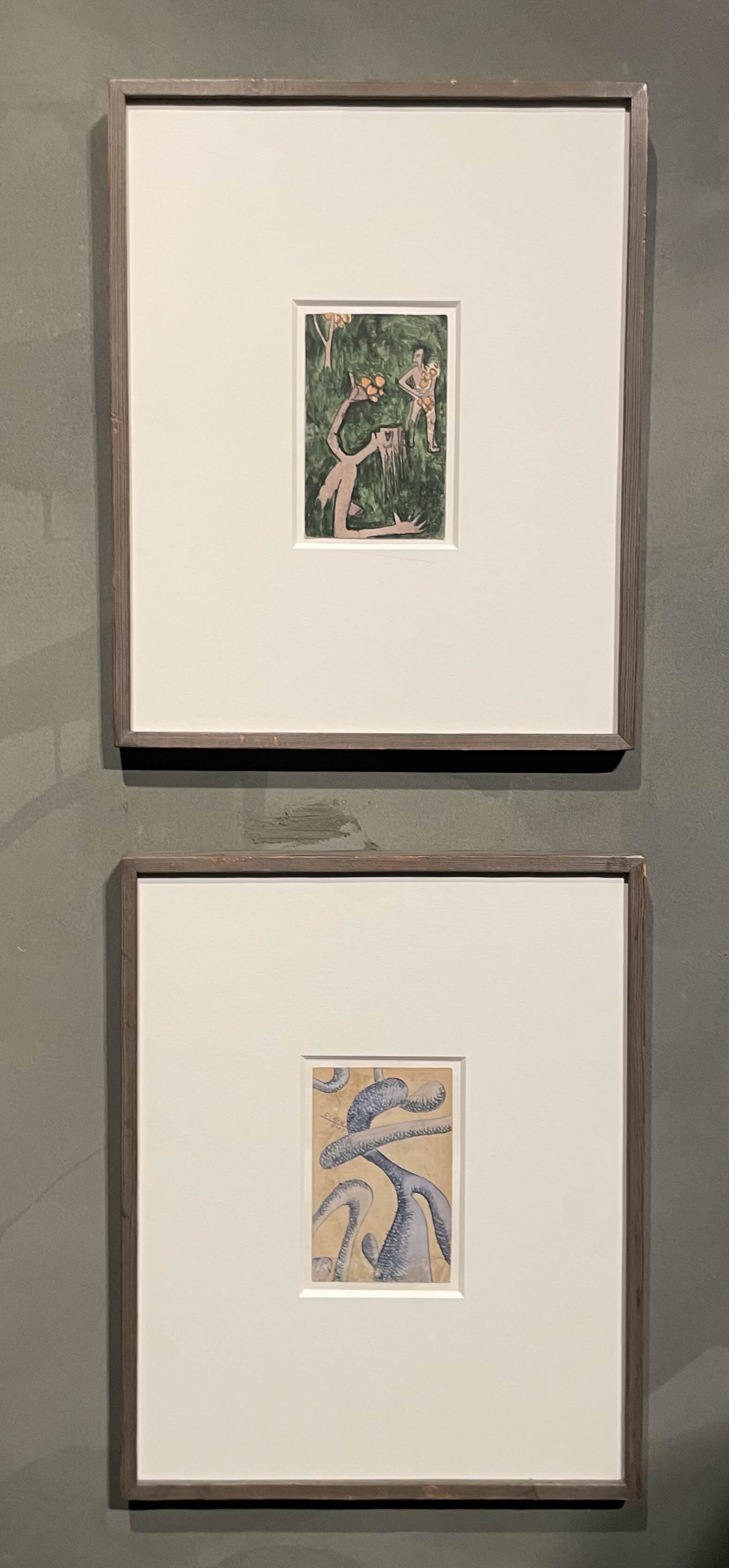 이중섭-사랑의 열매를 그대에게 上 (1941, 종이에 잉크와 수채), 우주04 下 (1941, 종이에 잉크와 수채)