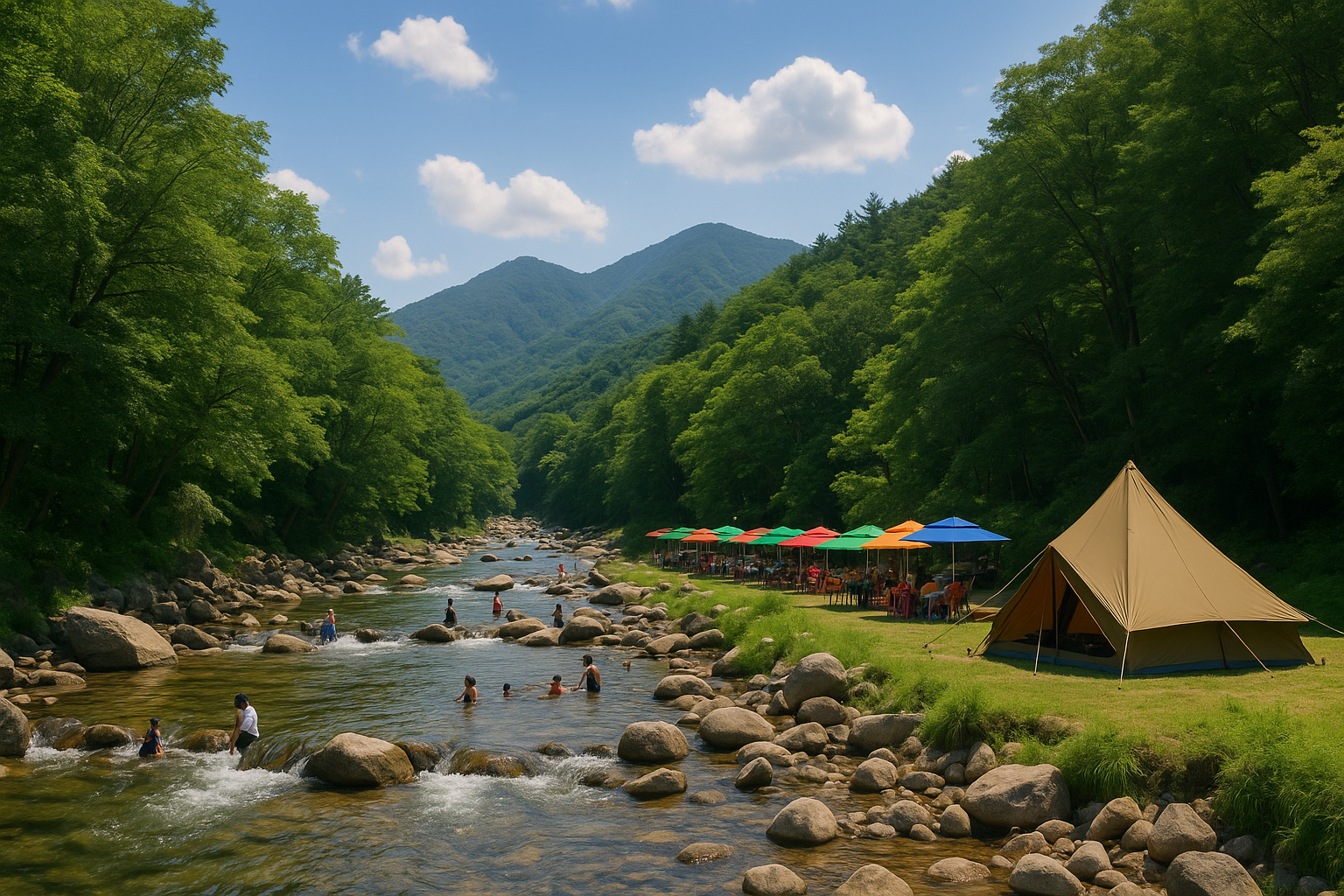 2025백운계곡에서 물놀이하는모습