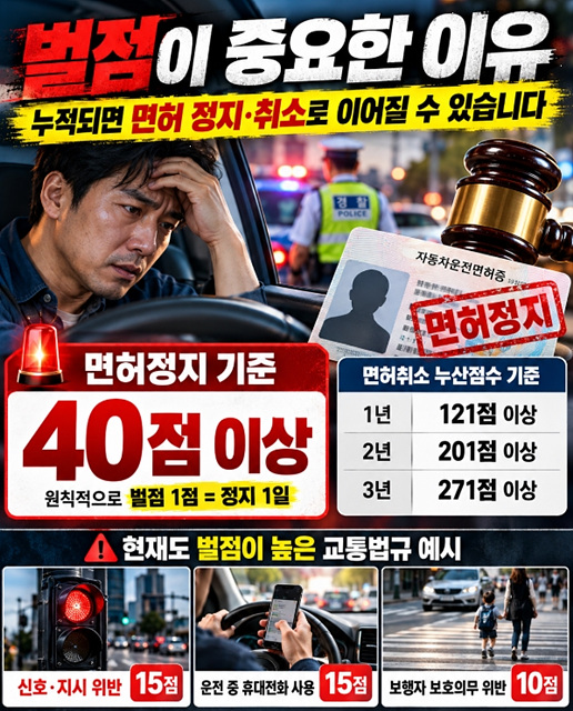 26년 10월부터 달라지는 교통법규 위반 벌점