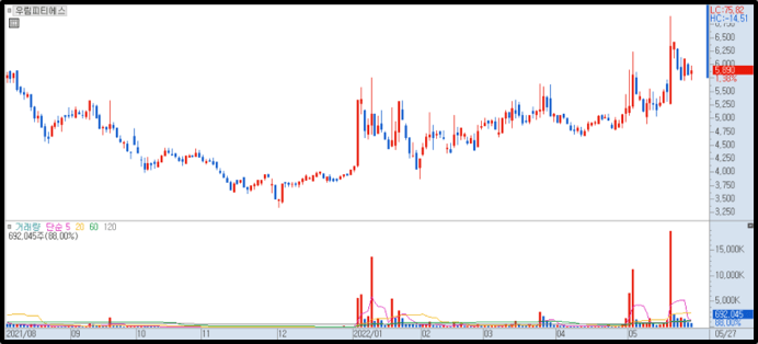우림피티에스 일봉 차트