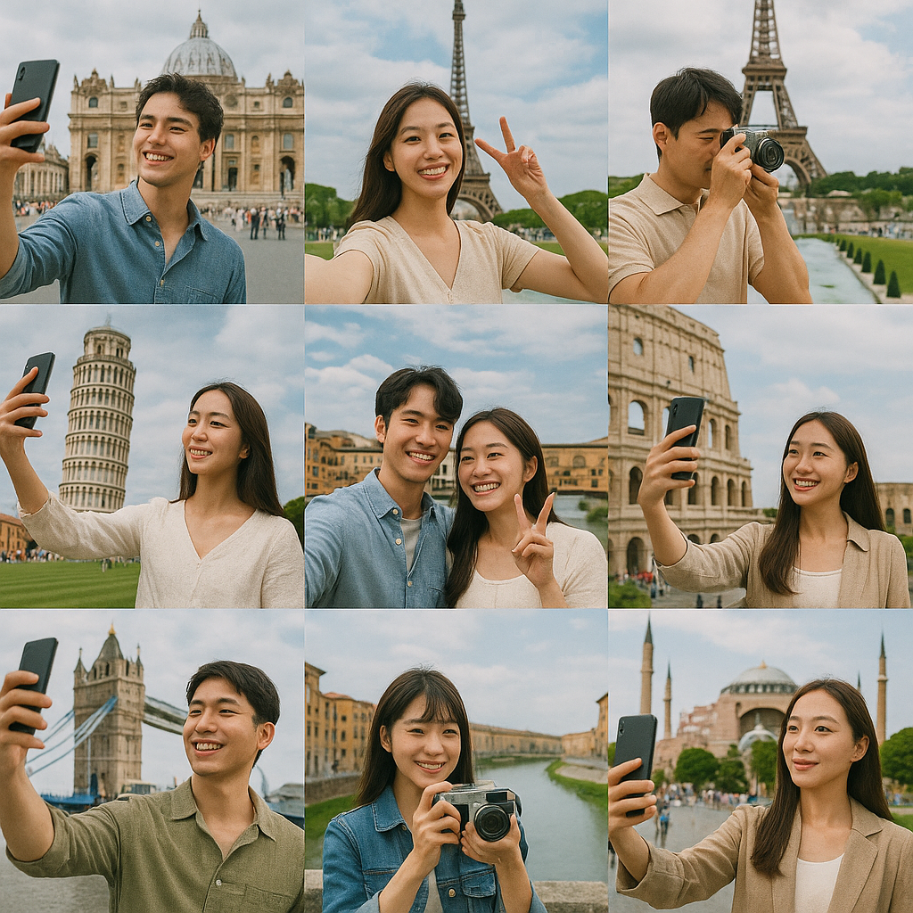 여름여행 핫플레이스에서 사진찍는 20대 사진