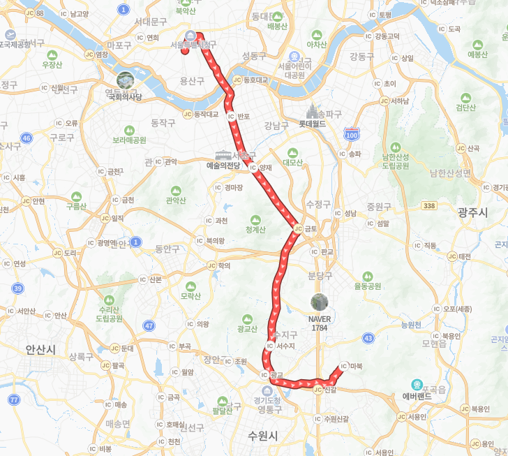 서울-용인-P9211(퇴근)번-버스-노선-지도