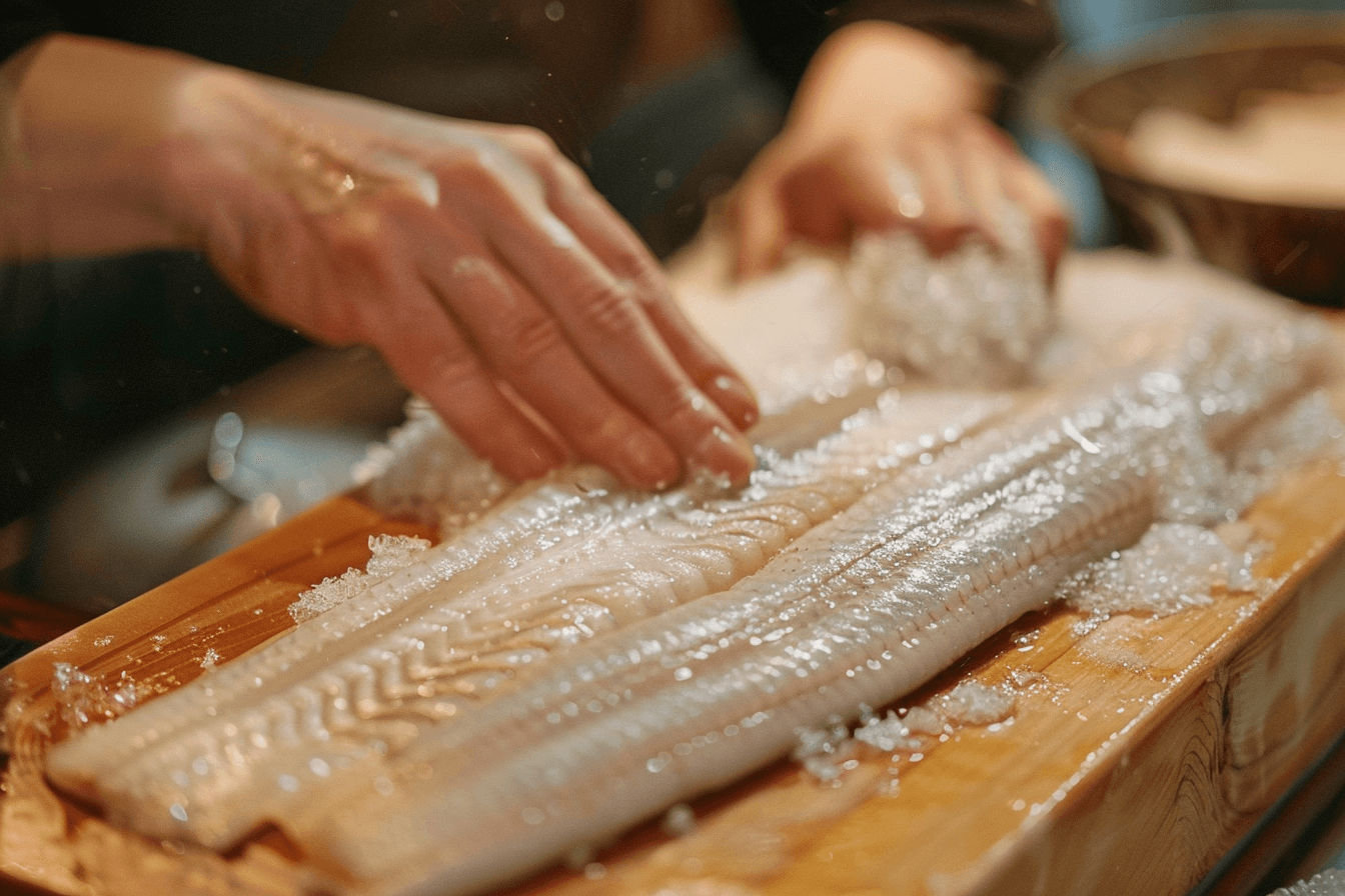 도마-위에서-장어를-손질중인-사람