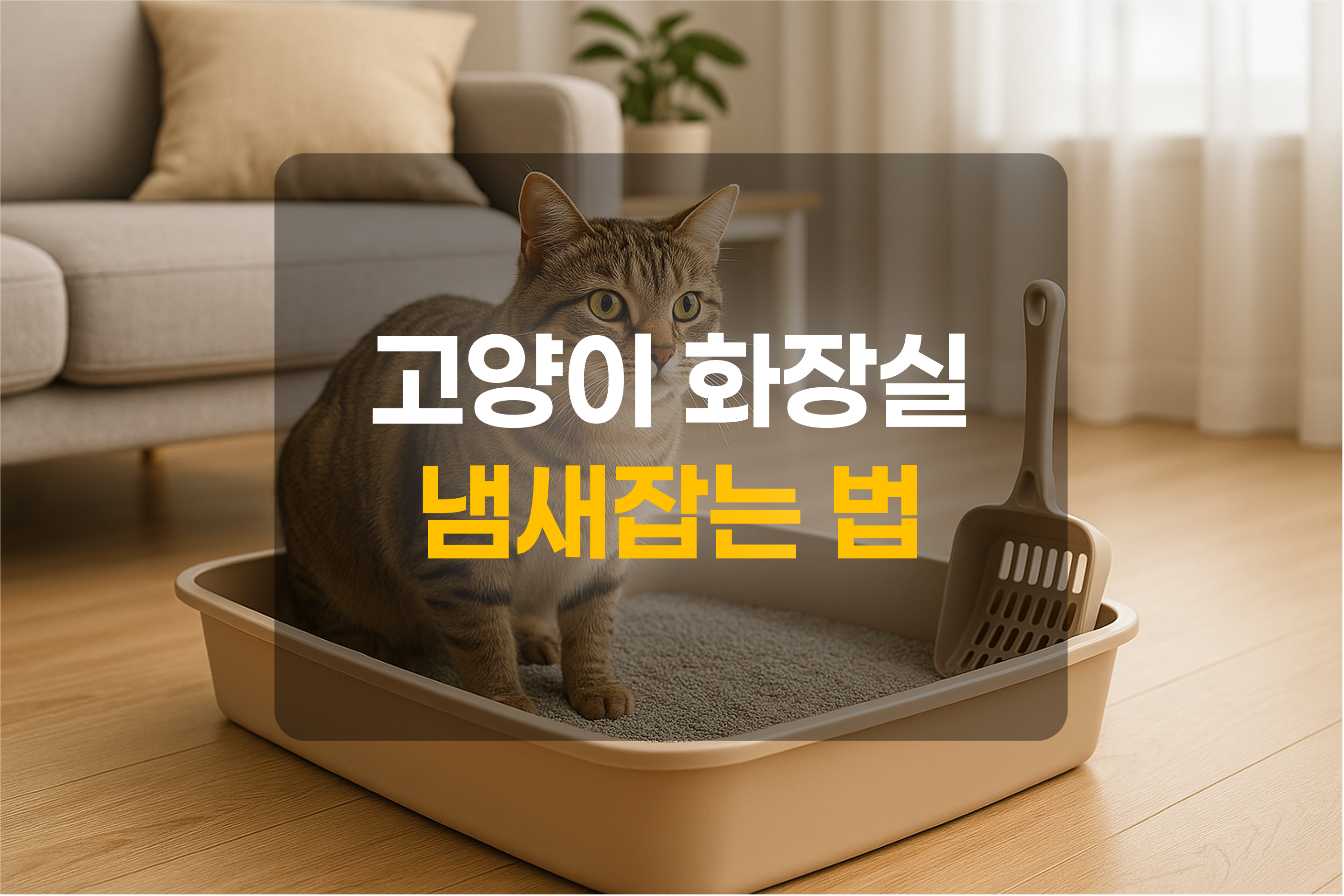 고양이화장실과 고양이를 표현한 그림