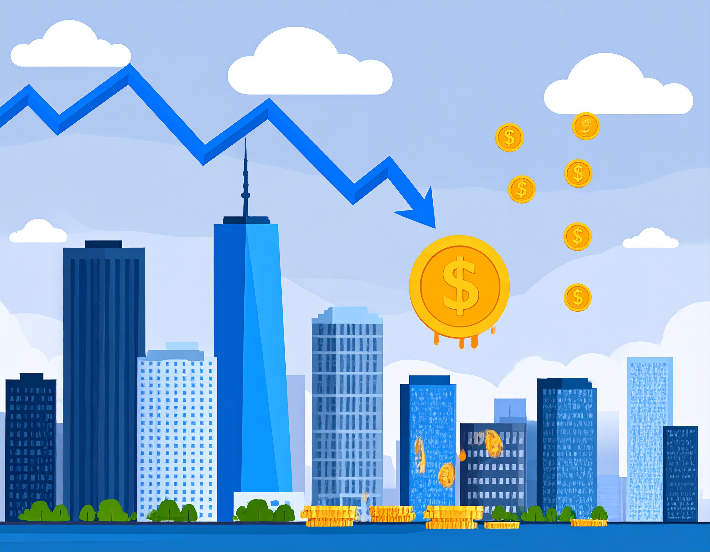 배당주 투자&amp;#44; 주가 하락하는 모습 일러스트