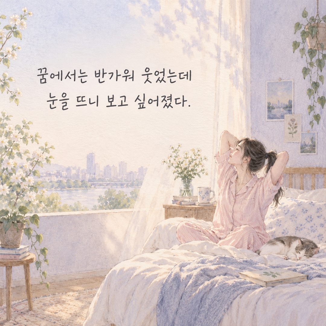 꿈에서는 반가워 웃었는데 눈을 뜨니 보고 싶어졌다.