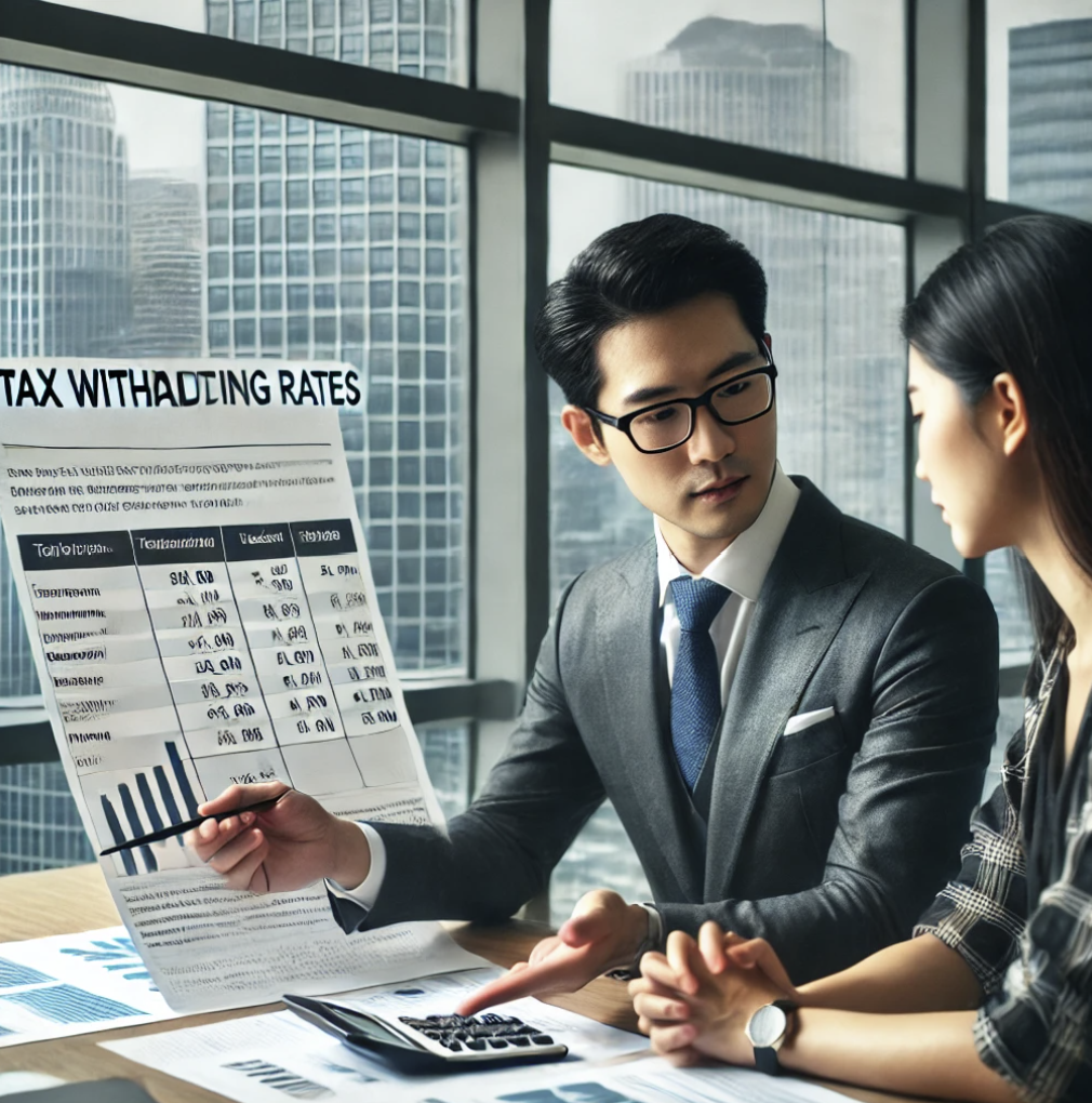 금융 컨설턴트가 원천징수세율에 대해 설명하는 장면
