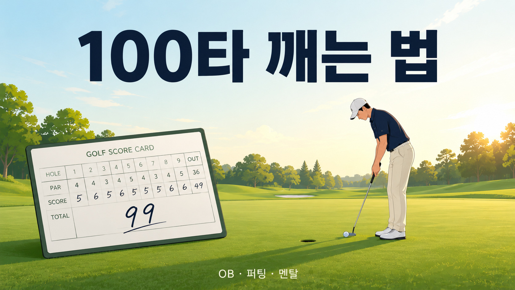 골프 스코어 줄이는 법을 초보 눈높이로 정리했습니다. 100타를 깨려면 스윙보다 OB 줄이기, 숏게임과 퍼팅, 멘탈 관리가 먼저입니다. 거리 욕심을 버리고 점수를 줄이는 현실적인 4가지 방법을 담았습니다.