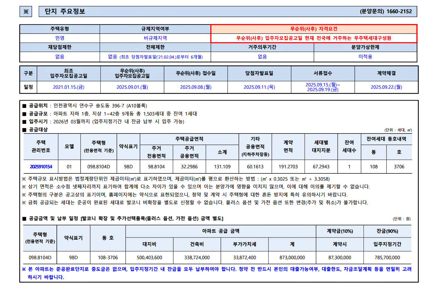 송도자이 크리스탈오션 불법행위 재공급 무순위 청약 정리