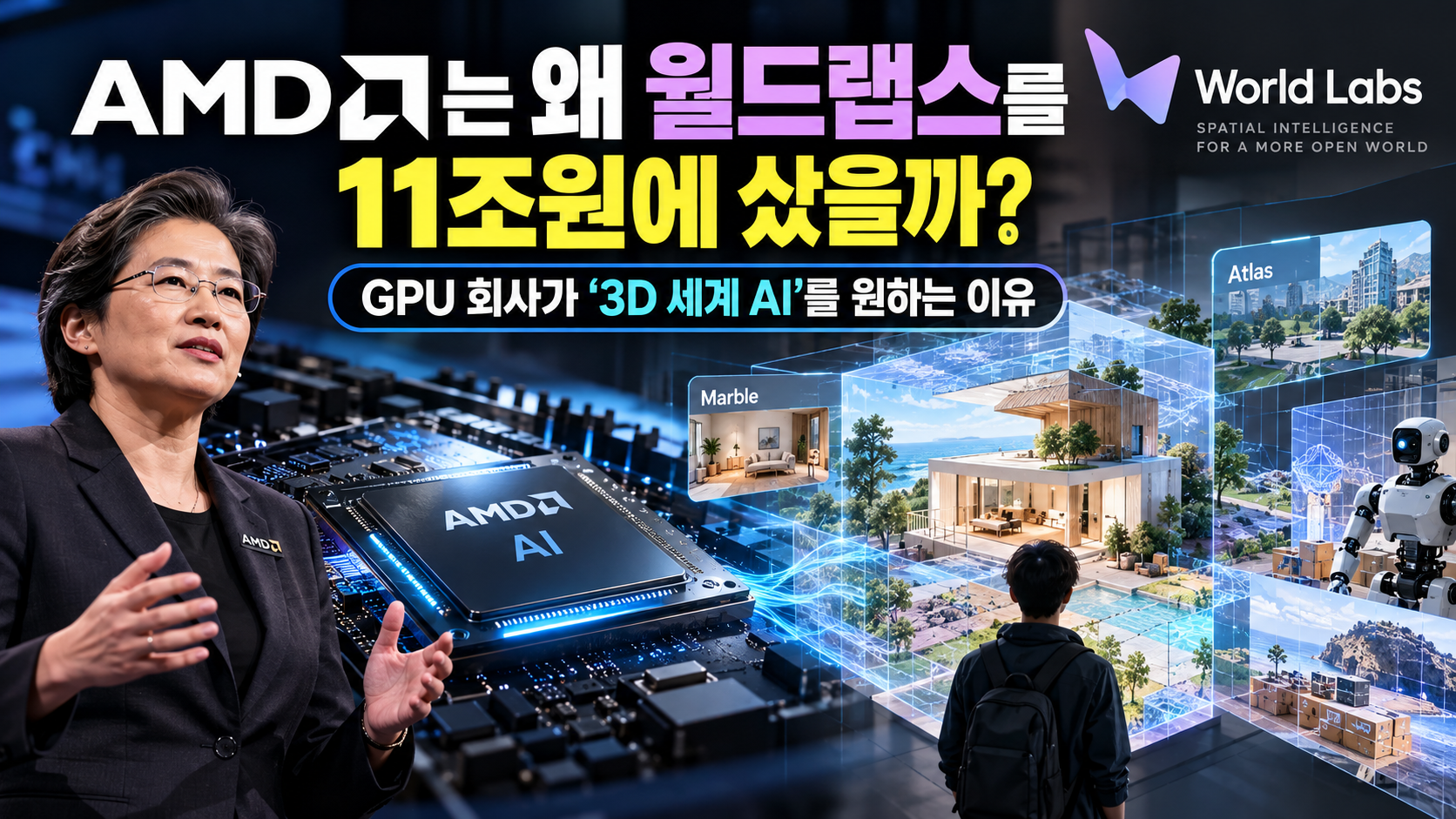 AMD가 월드랩스를 11조원에 인수하는 이유와 3D 세계 AI 전략을 설명하는 대표 이미지