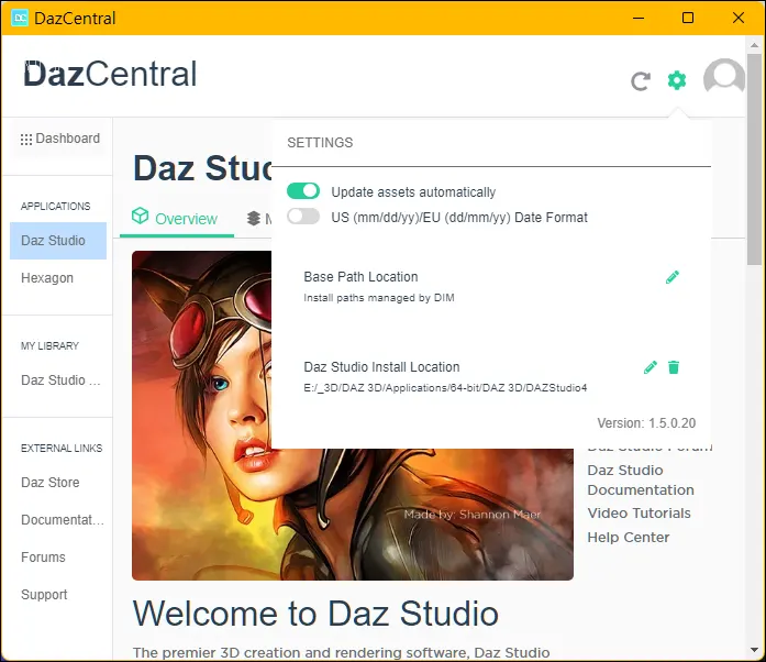 Daz Central 설정 업데이트