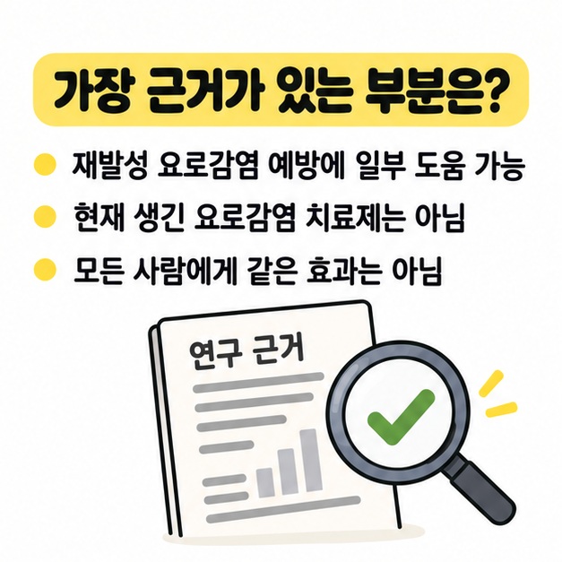 재발성 요로감염 예방 근거와 치료를 대신할 수 없다는 점을 보여주는 그림