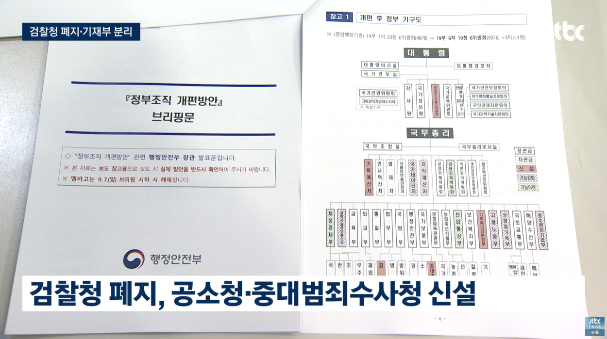 검찰청폐지 수사권기소권분리 정부조직개편안 중수청 공소청 중대범죄수사청 행정안전부 보완수사권 국가수사위원회 검찰개혁 사법개혁