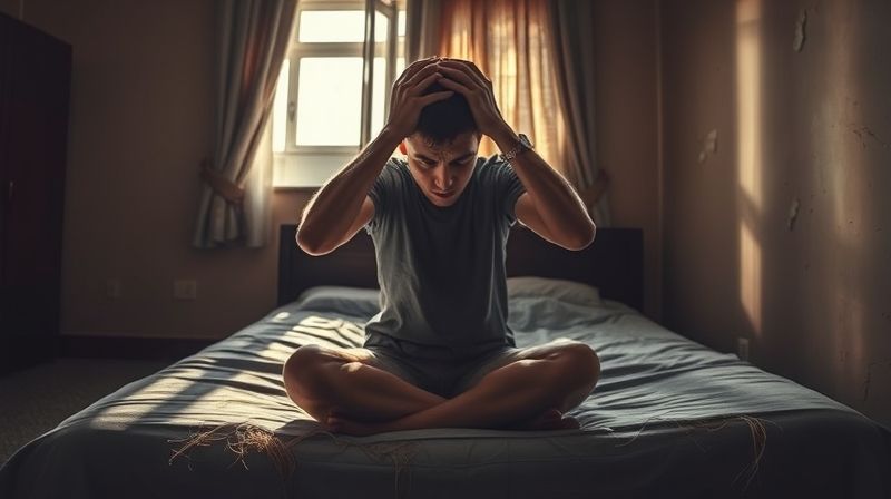 머리를 감싸 쥔 스트레스 받은 사람, 탈모의 원인인 스트레스 상징