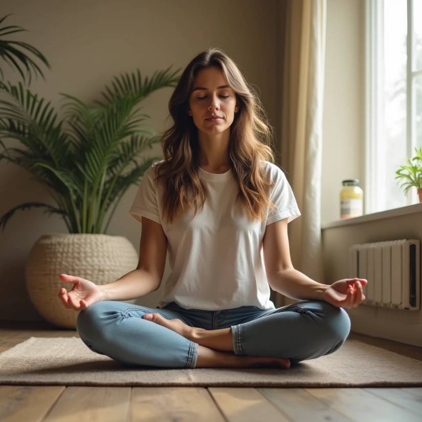 명상하는 사람과 편안한 환경