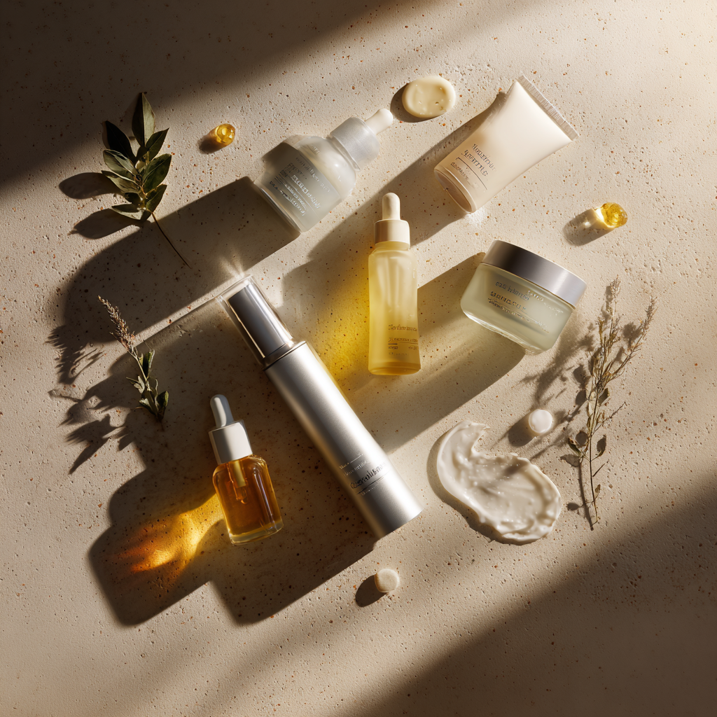 피부보습을 위한 다양한 스켄케어 제품, 실사형 이미지