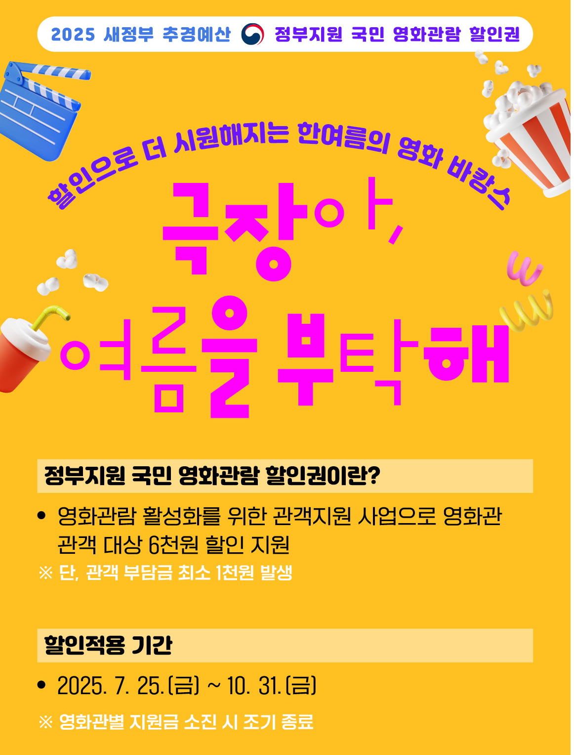 영화 6000원 할인받아 1000원 관람하는 꿀팁 총정리 (출처 : 정책브리핑)