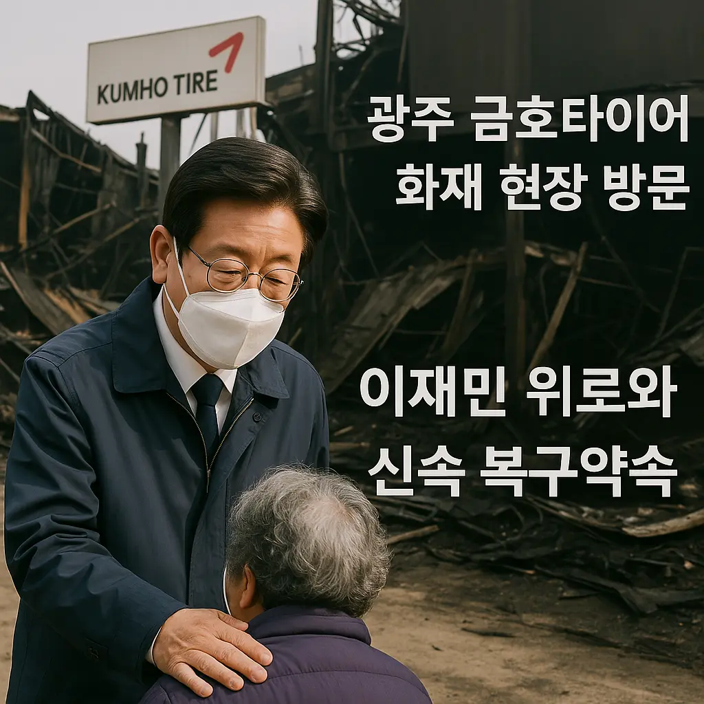&quot;이재명, 금호타이어 화재 대피소 긴급 방문! 피해 주민 위로 &amp; 신속 복구 당부&quot;