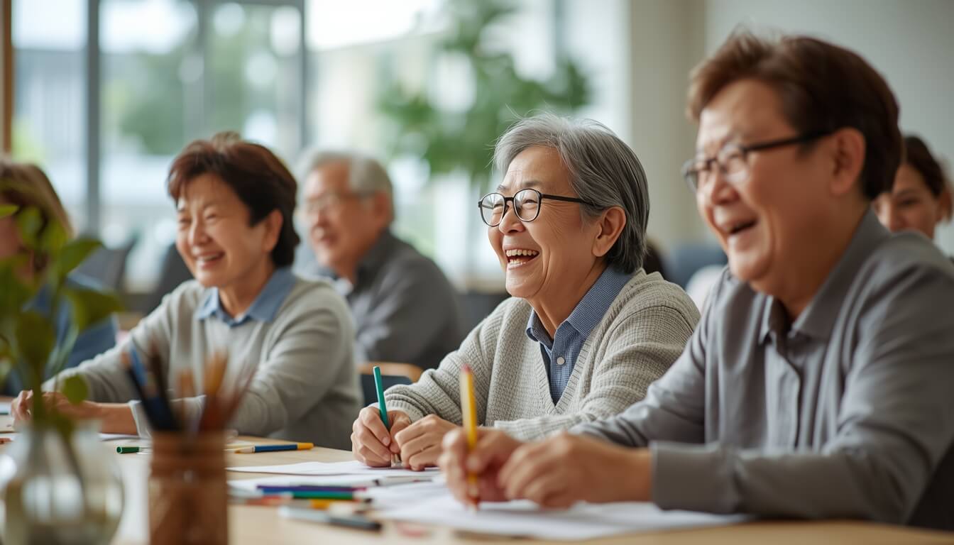 노인복지관에서 즐겁게 활동하며 웃고 있는 어르신들