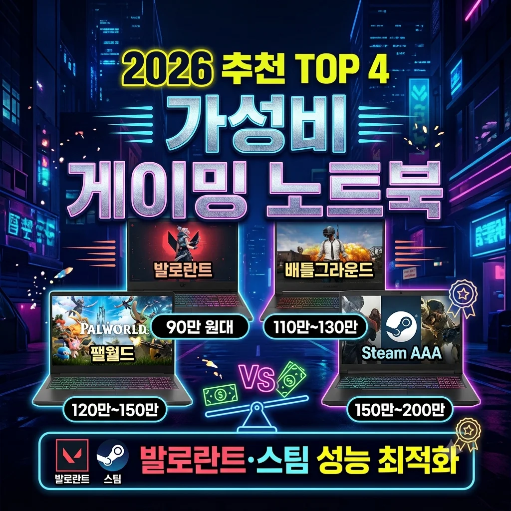 2026 가성비 게이밍 노트북 추천 TOP 4 실제 쿠팡 시세 비교 레노버 리전 에이수스 TUF HP 빅터스 MSI
