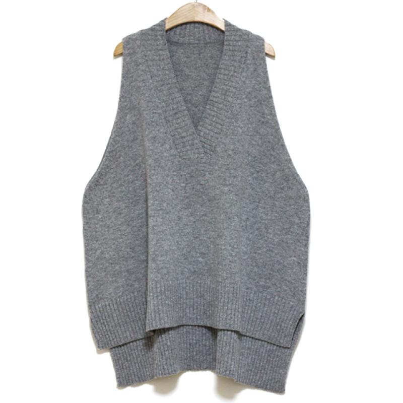 (9차리오더) 옆트임 브이넥 램스울조끼 오버핏 니트조끼 코디