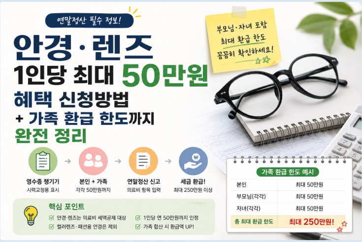안경&middot;렌즈 1인당 최대 50만원 혜택 신청방법 + 가족 환급 한도까지 완전 정리