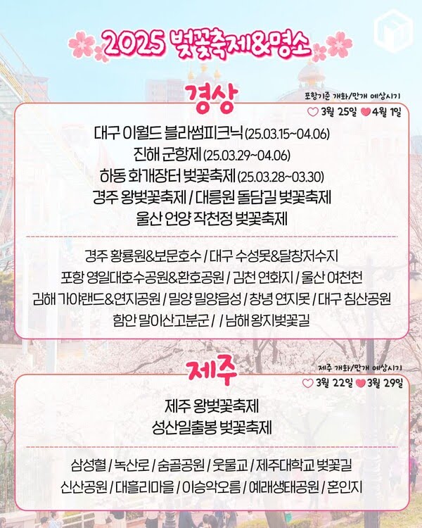 2025년 봄 전국 벚꽃 명소 추천