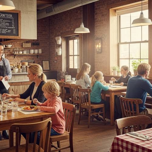 패밀리 레스토랑에서 식사하는 사진