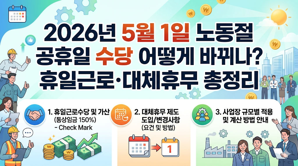 노동절 공휴일 수당 어떻게 바뀌나? 2026년 5월 1일 휴일근로·대체휴무 총정리