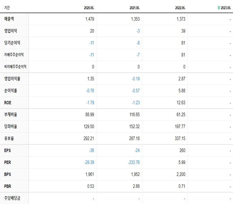 형지엘리트 재무제표
