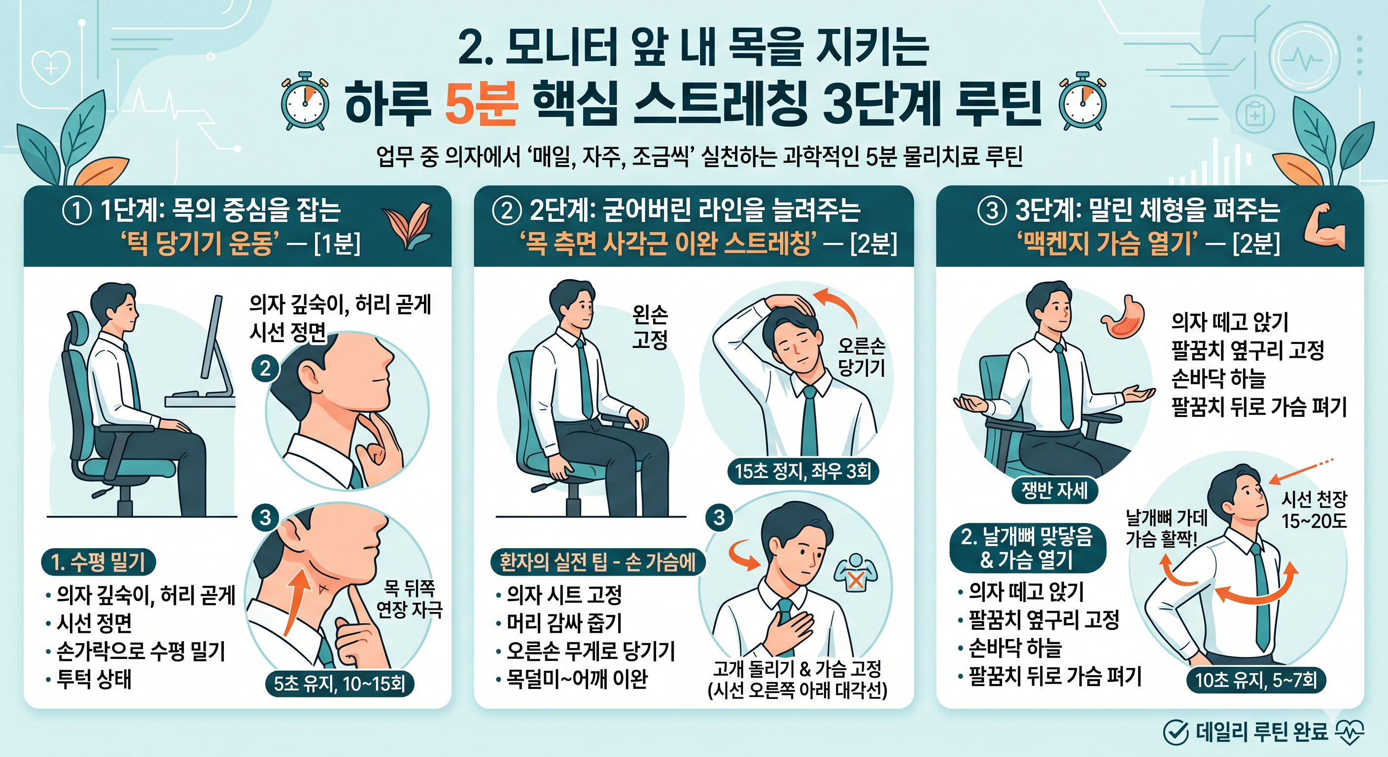 모니터 앞 내 목을 지키는 하루 5분 핵심 스트레칭 3단계 루틴